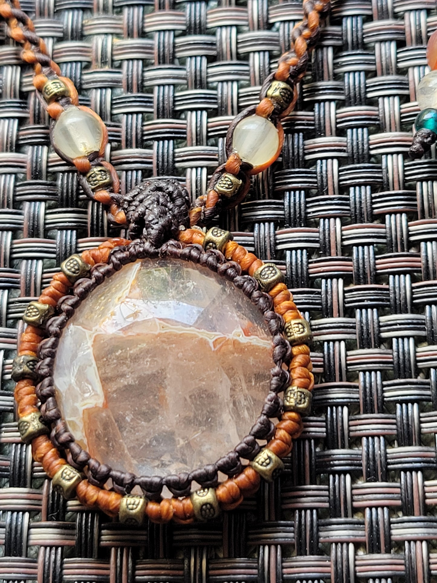 Plume Agate Pendant Necklace – Handwoven Boho Jewelry with Brass & Agate Accents