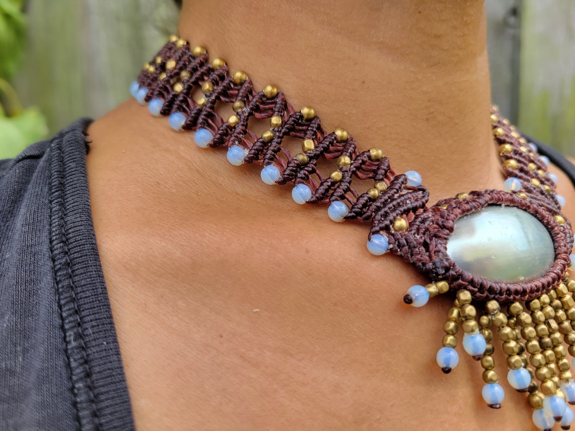 Boho Ocean Jewelry with shimmering mother of pearl pendant