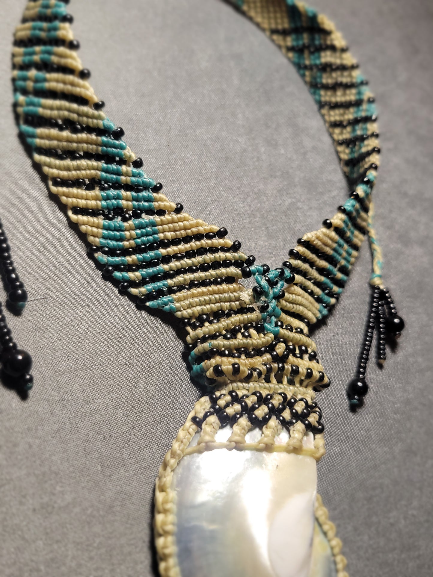 Nautilus Shell Macramé Choker – Boho Sea-Inspired Necklace with Blue & Black Accentsant elegant choker macrame necklace
