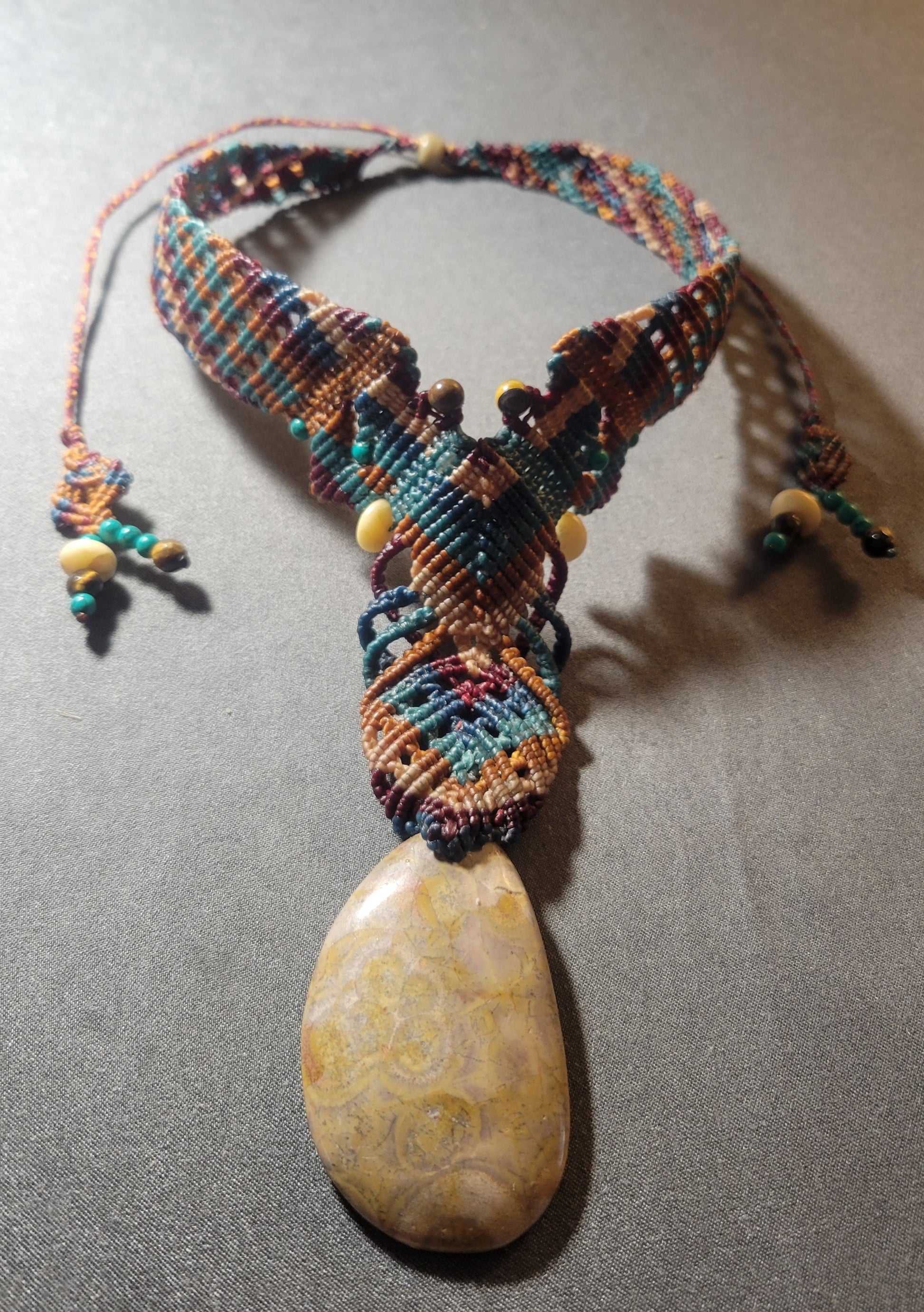 Fossilized Coral – Tribal Ocean Necklace with Native-Inspired Design and macramé choker