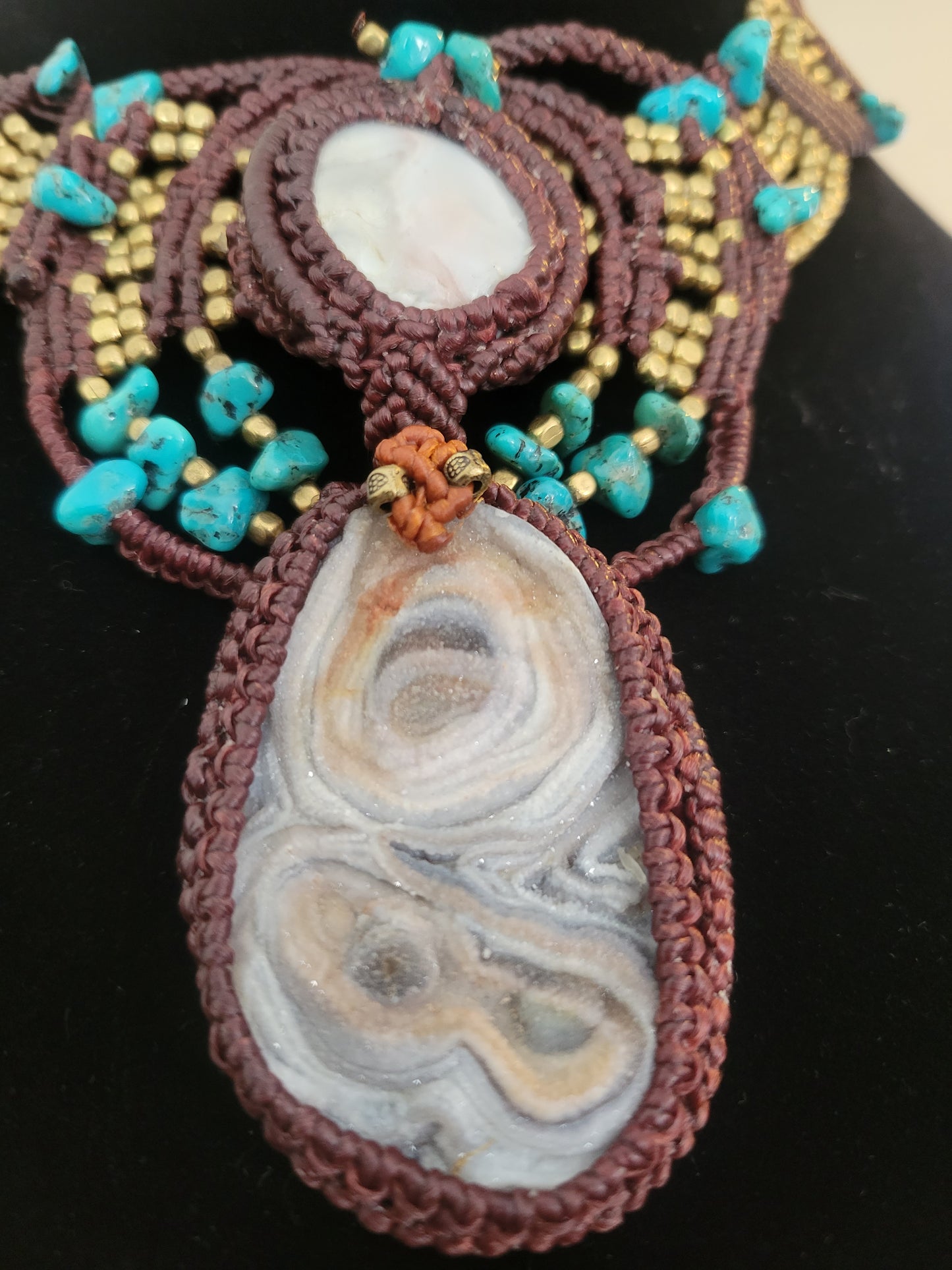 Ocean Agate & Druzy Micromacrame Choker - Unique Artisan Crafted