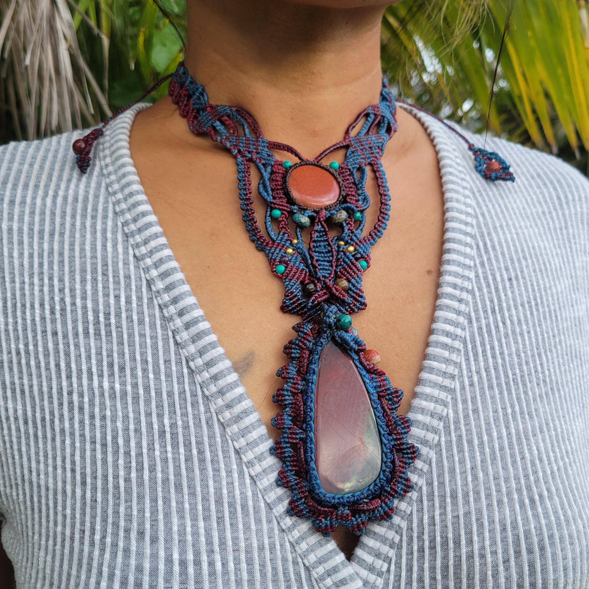 Handmade boho choker necklace with bloodstone pendant