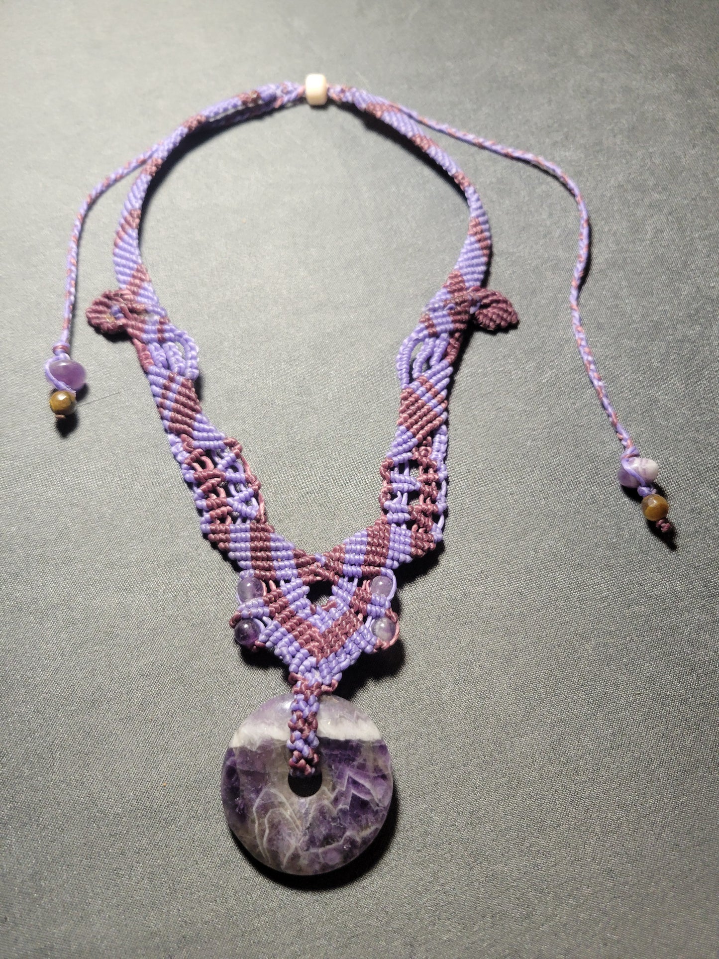 Purple Amethyst Ring Choker – Purple Macramé Necklace with Amethyst Beads, Adjustable Fit