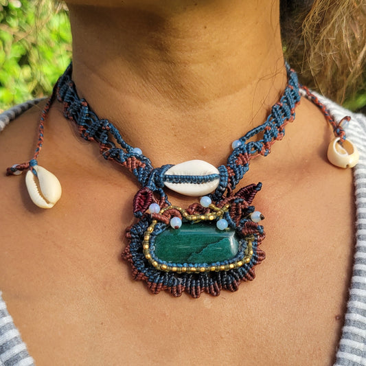 Handmade malachite jewelry with turquoise and brass accents