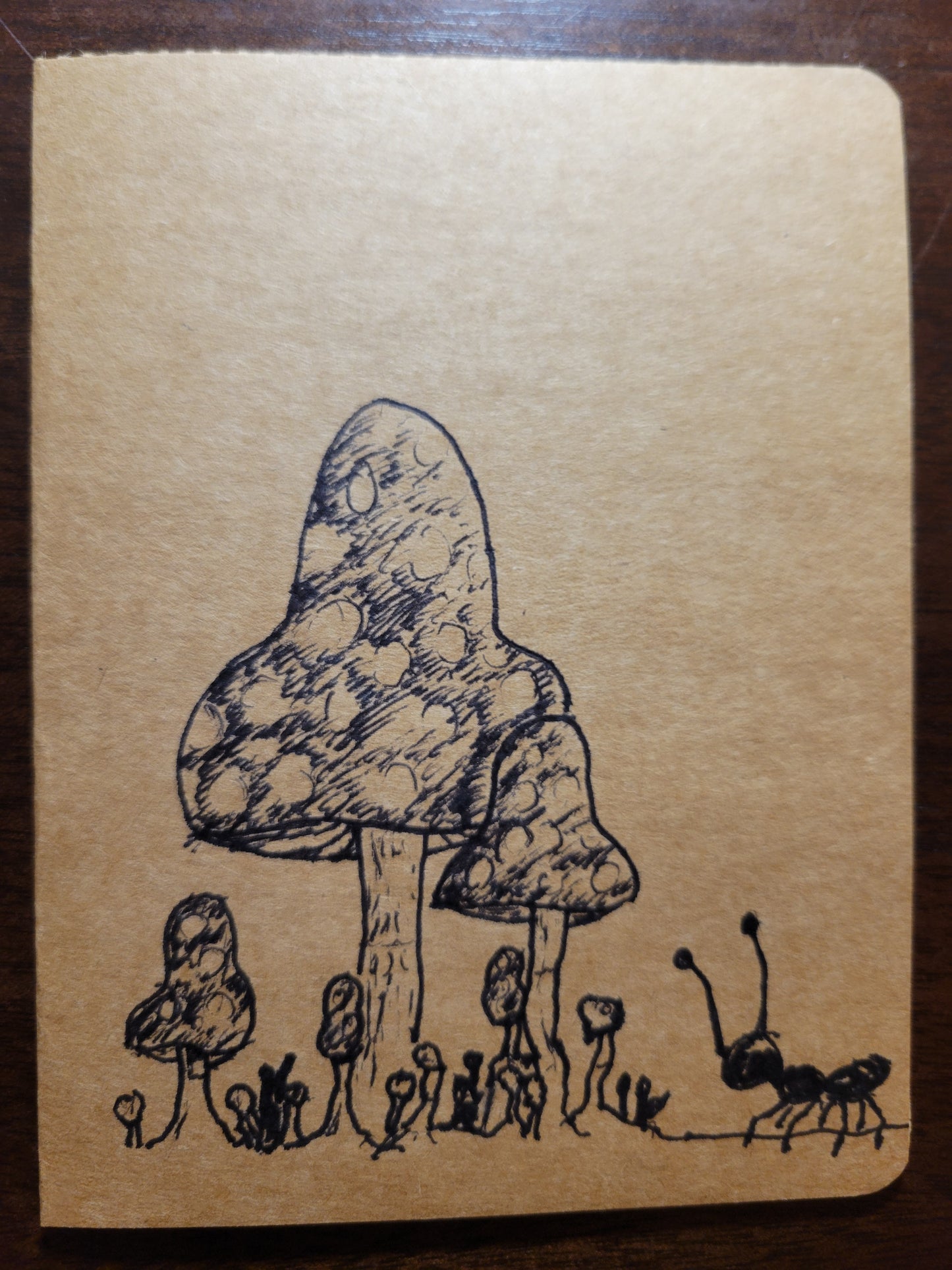 Handmade Cards featuring whimsical illustrations of mushrooms and an ant from the Fungal Ant Series.