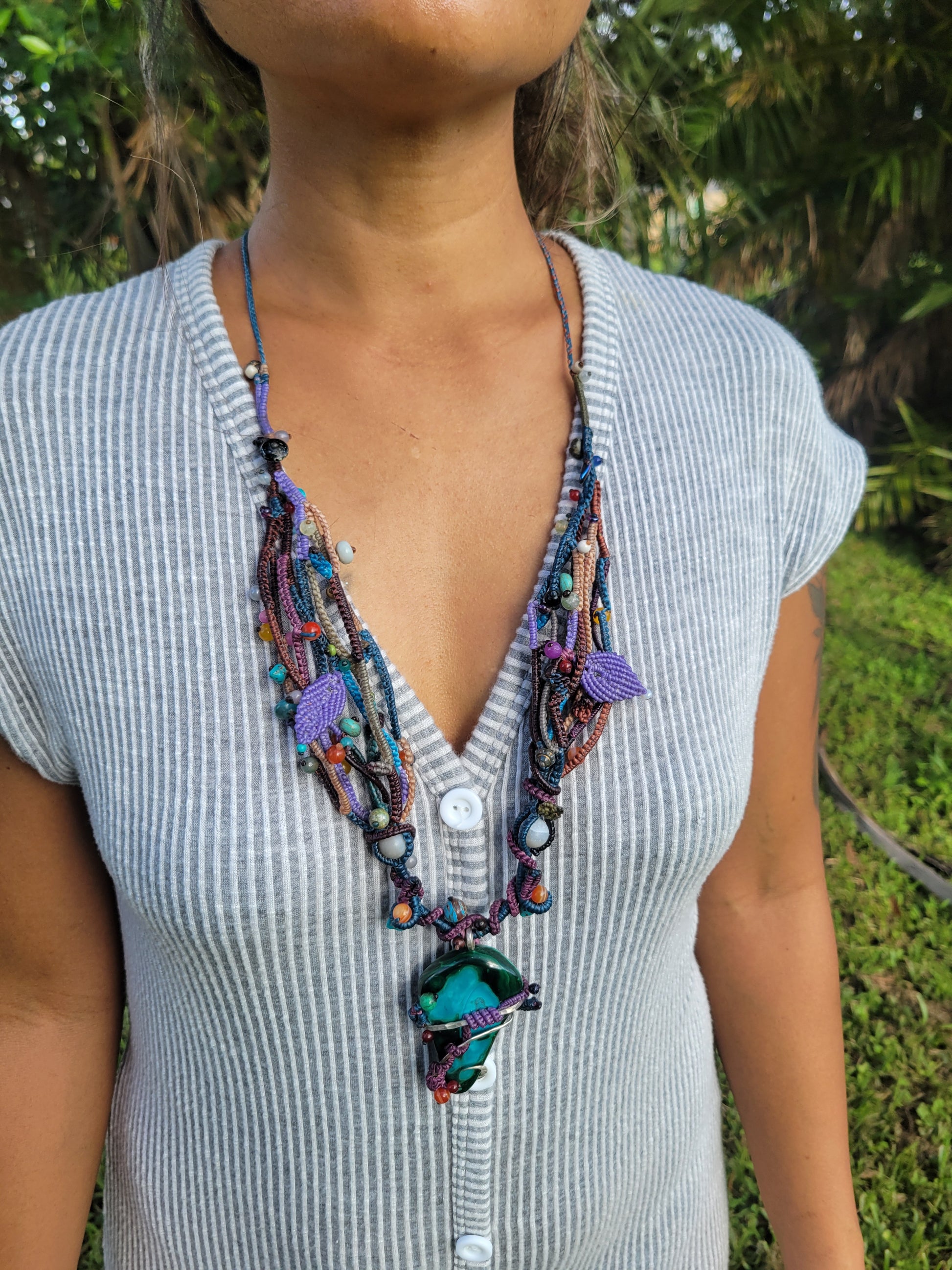 Boho Raw Malachite Pendant necklace earthy artistic jewelry