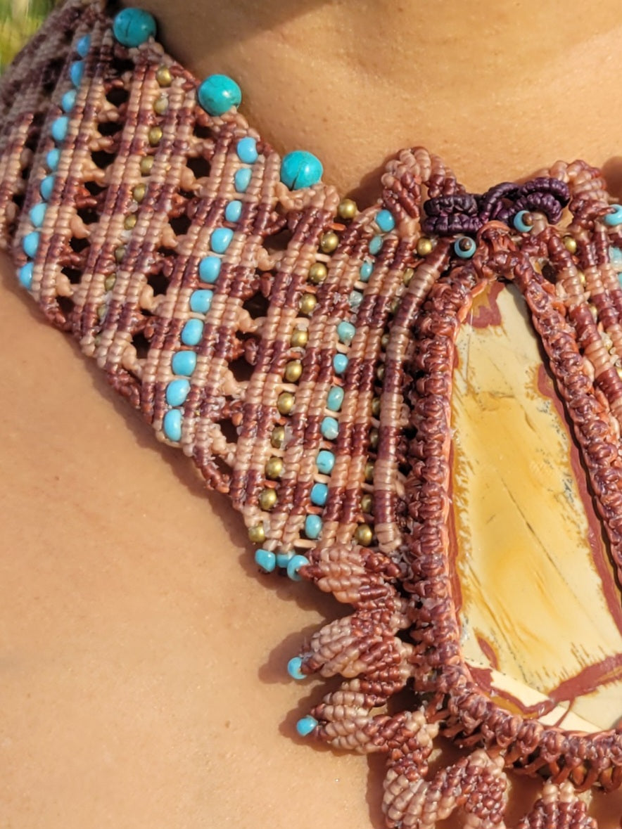 Handmade Fossilized Wood Pendant necklace with antique brass accents