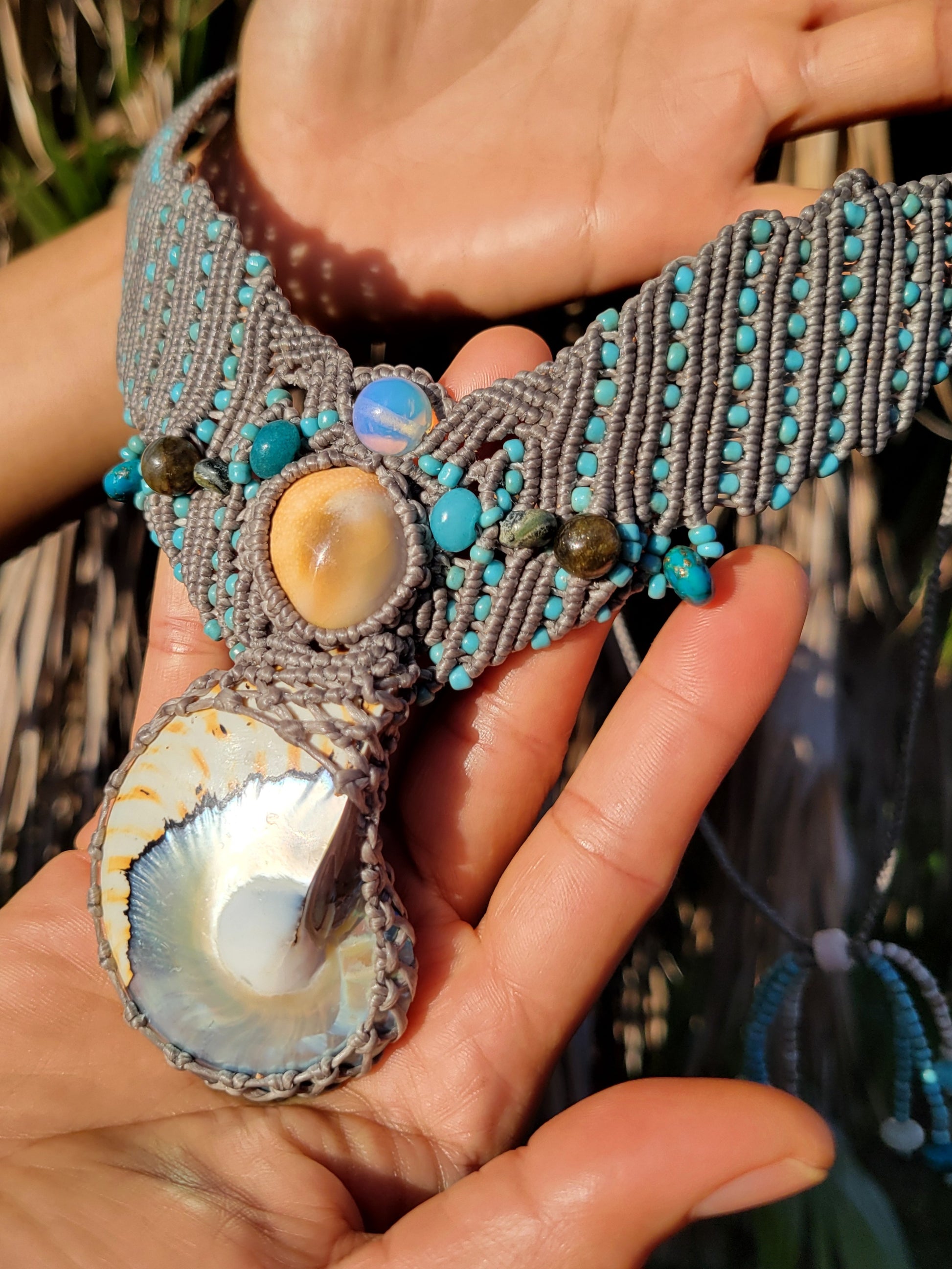Nautilus Shell Necklace with Shiva Eye and natural shell pendant