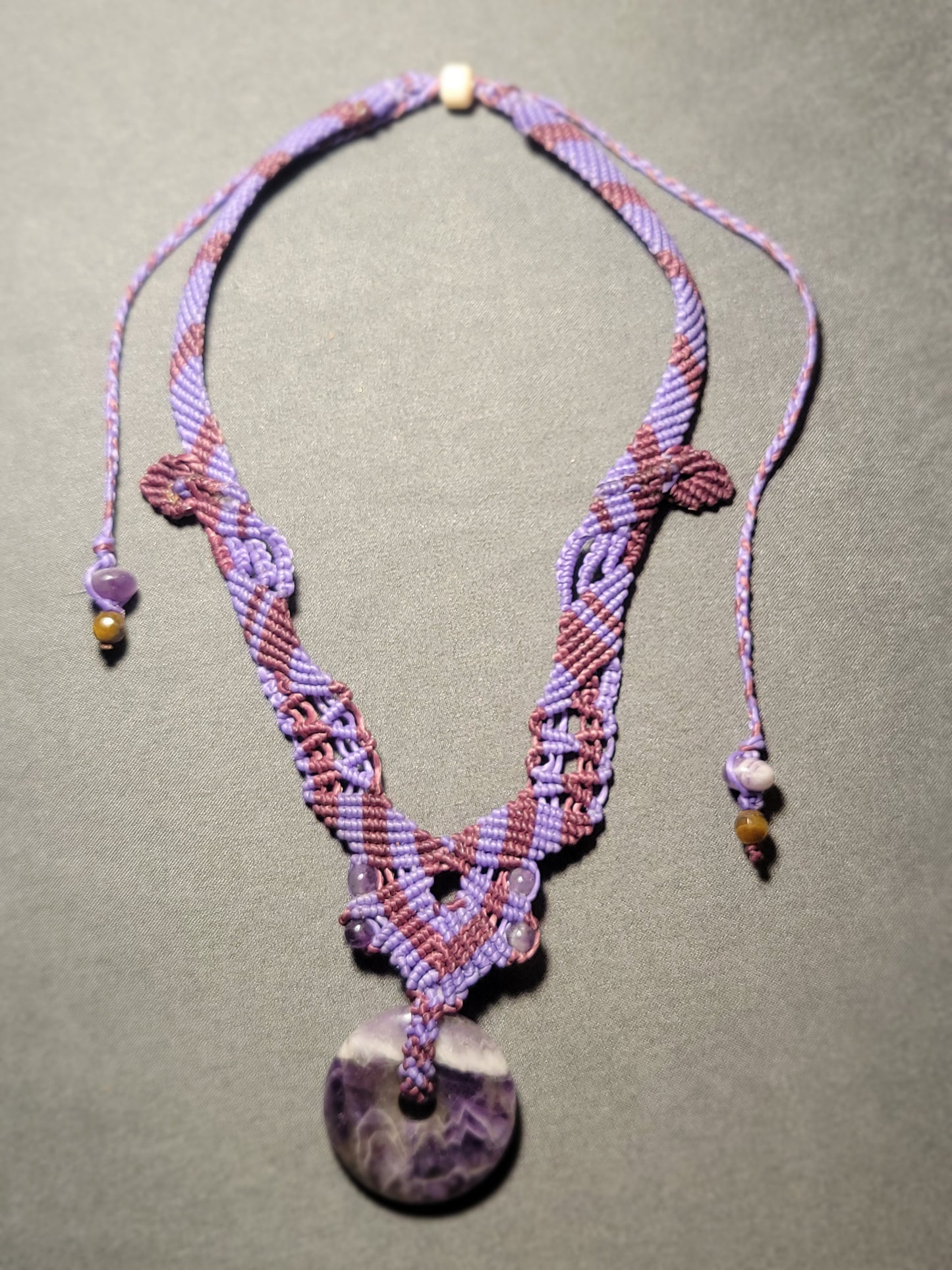 Purple Amethyst Ring Choker – Purple Macramé Necklace with Amethyst Beads, Adjustable Fit
