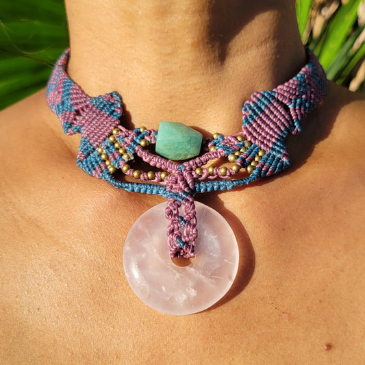 Rose Quartz Jewelry crystal necklace with throat chakra energy