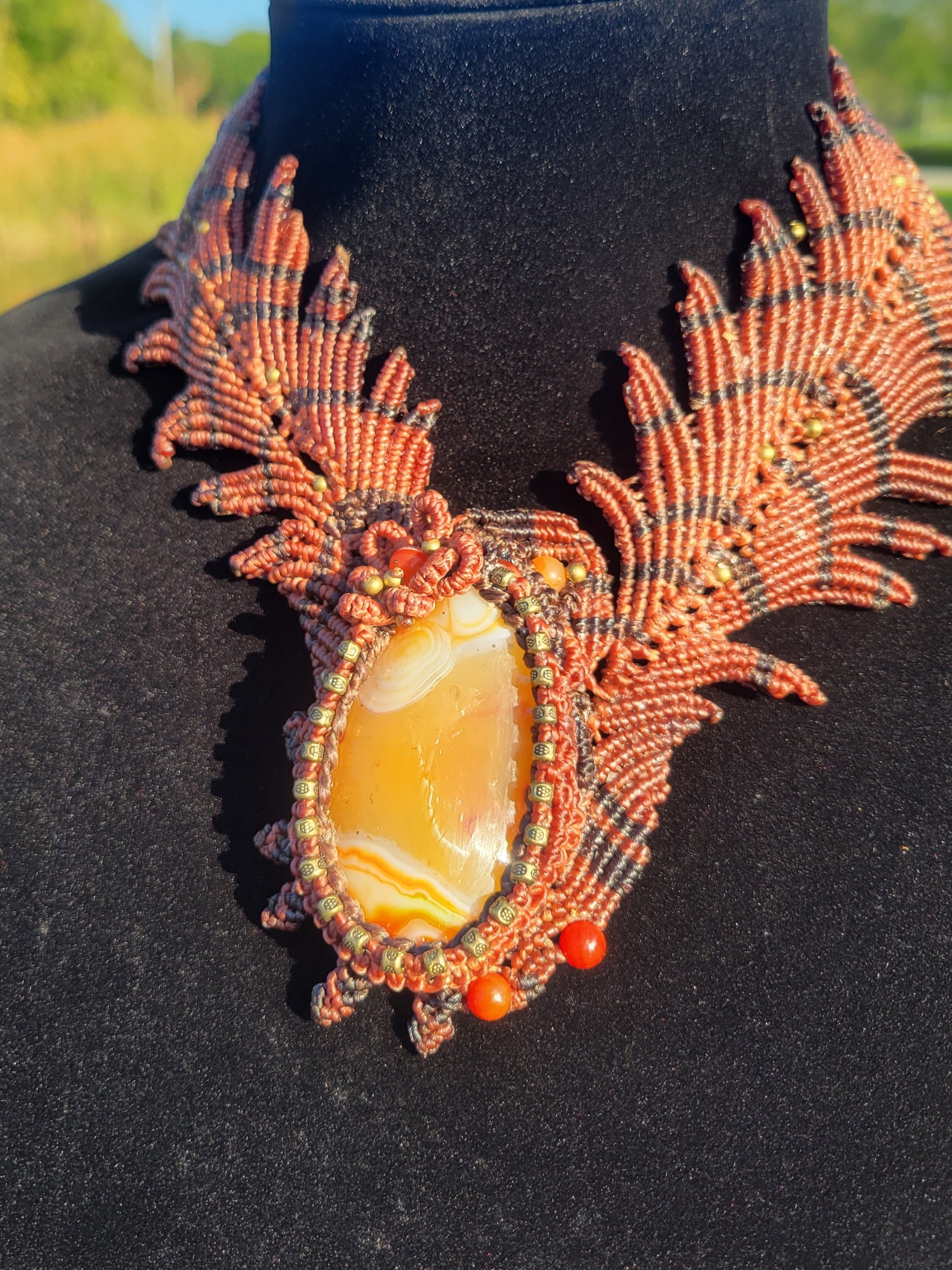 Phoenix Rising Red & Black Macramé Choker Necklace 