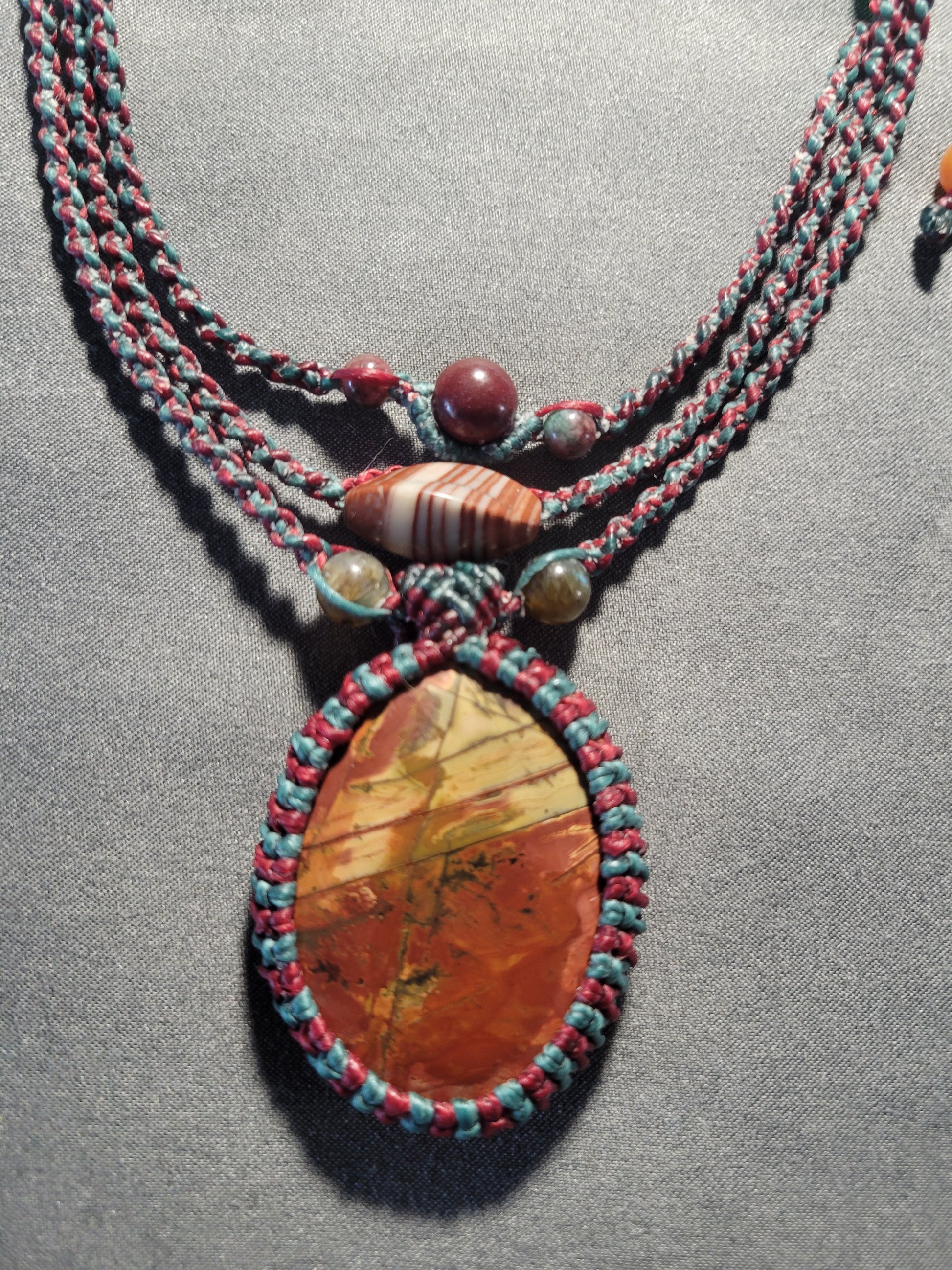 Cherry creek jasper pendant boho hippie adjustable necklace
