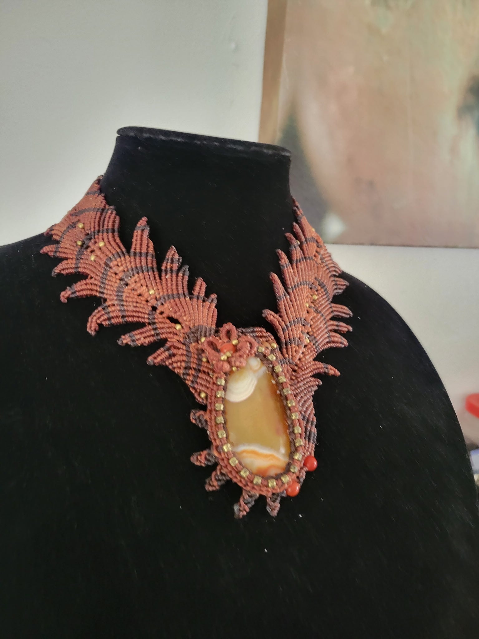 Phoenix Rising Red & Black Macramé Choker Necklace 