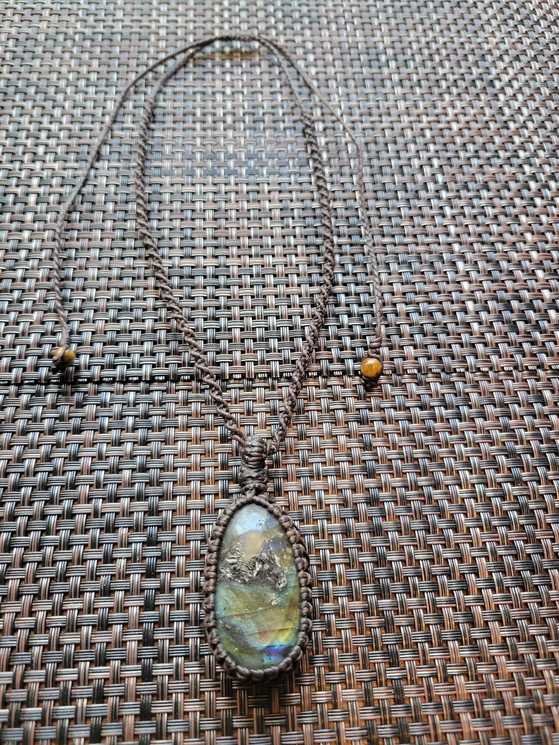 Handmade Labradorite Pendant Necklace with adjustable sliding knot