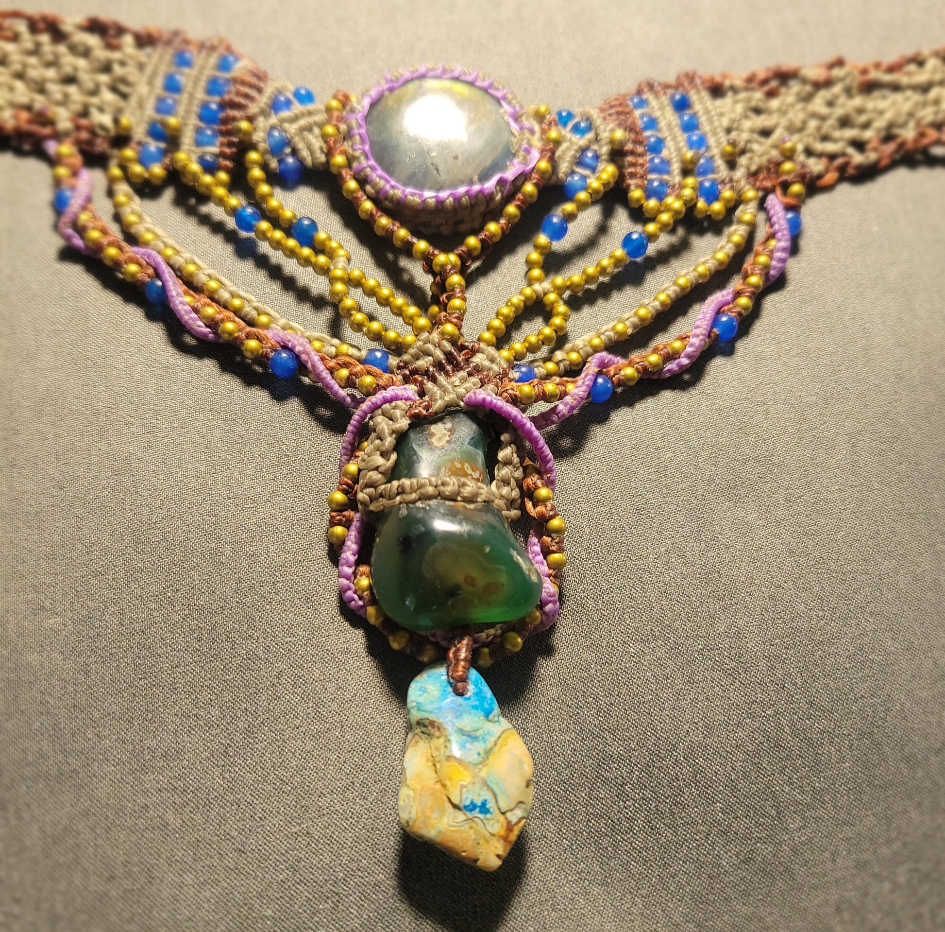 Colorful Labradorite Necklace with antique brass bead details