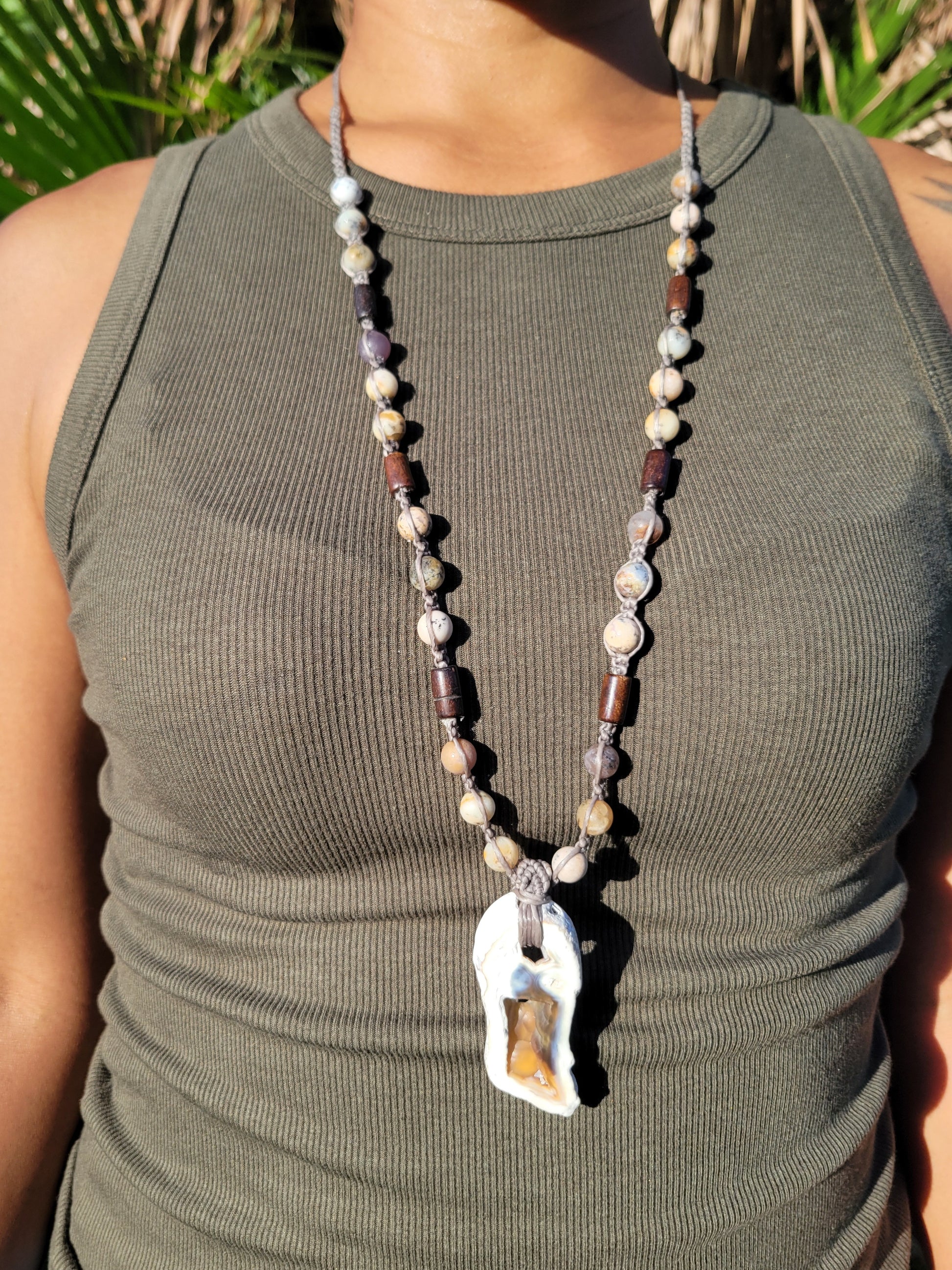 Boho Agatized Coral Necklace honoring Florida coral reefs