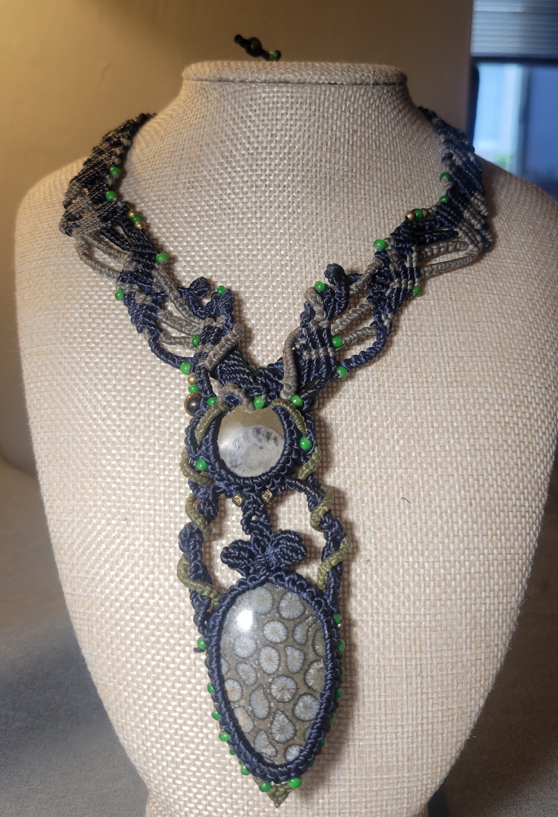 Double fossil jewelry pendant necklace Handmade Ocean Necklace