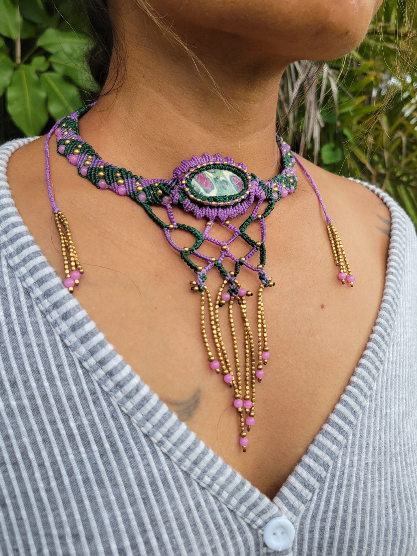 Handmade boho jewelry featuring ruby zoisite stone