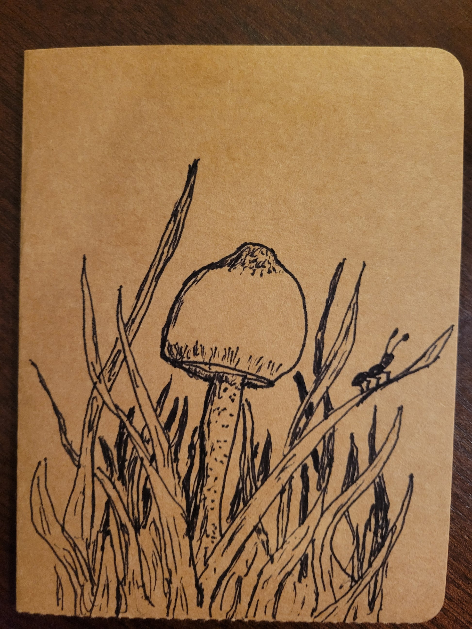 Handmade Cards featuring a whimsical illustration of a mushroom and tiny ant from the Fungal Ant Series.