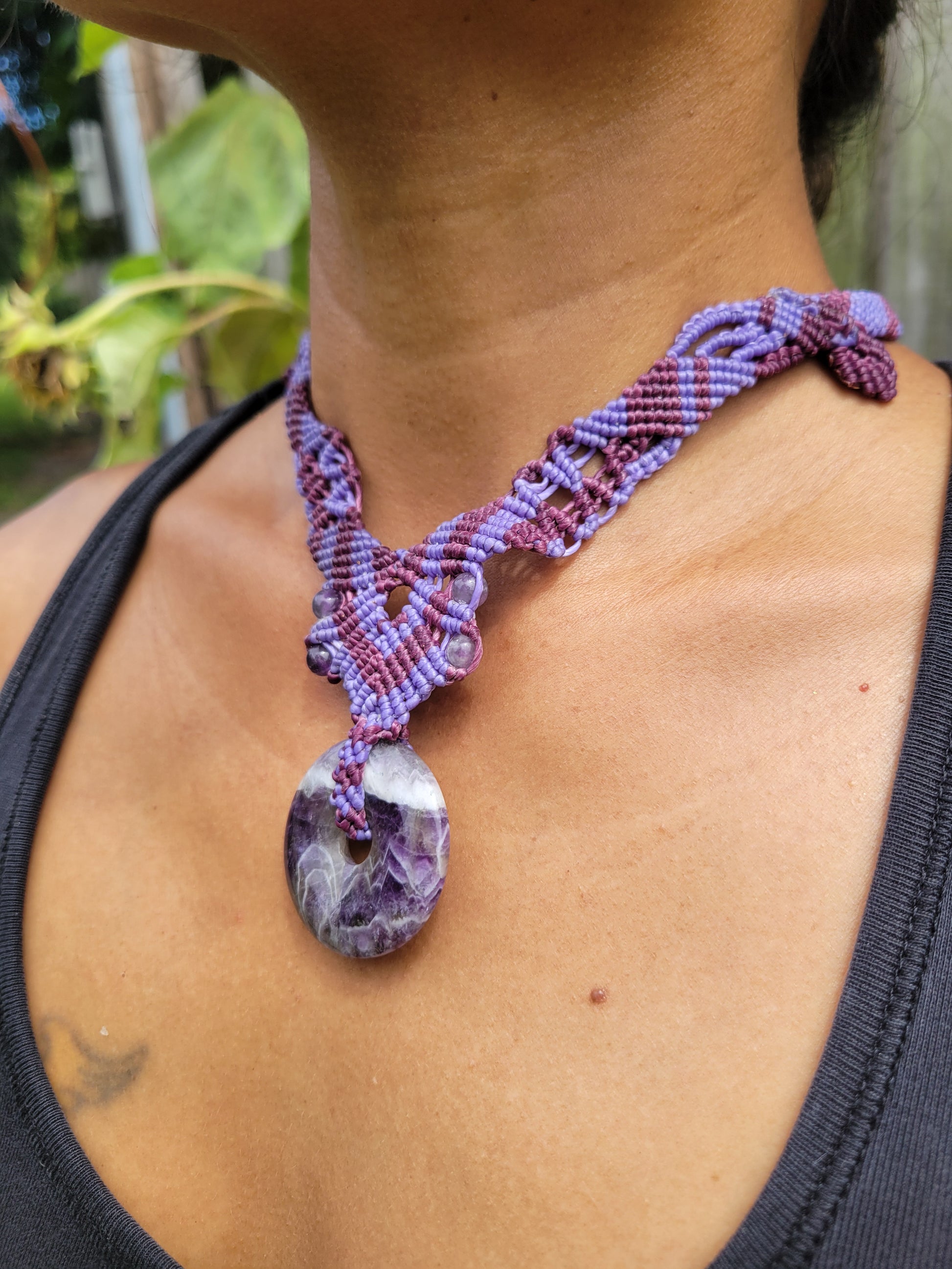 Amethyst Ring Choker – Purple Macramé Necklace 