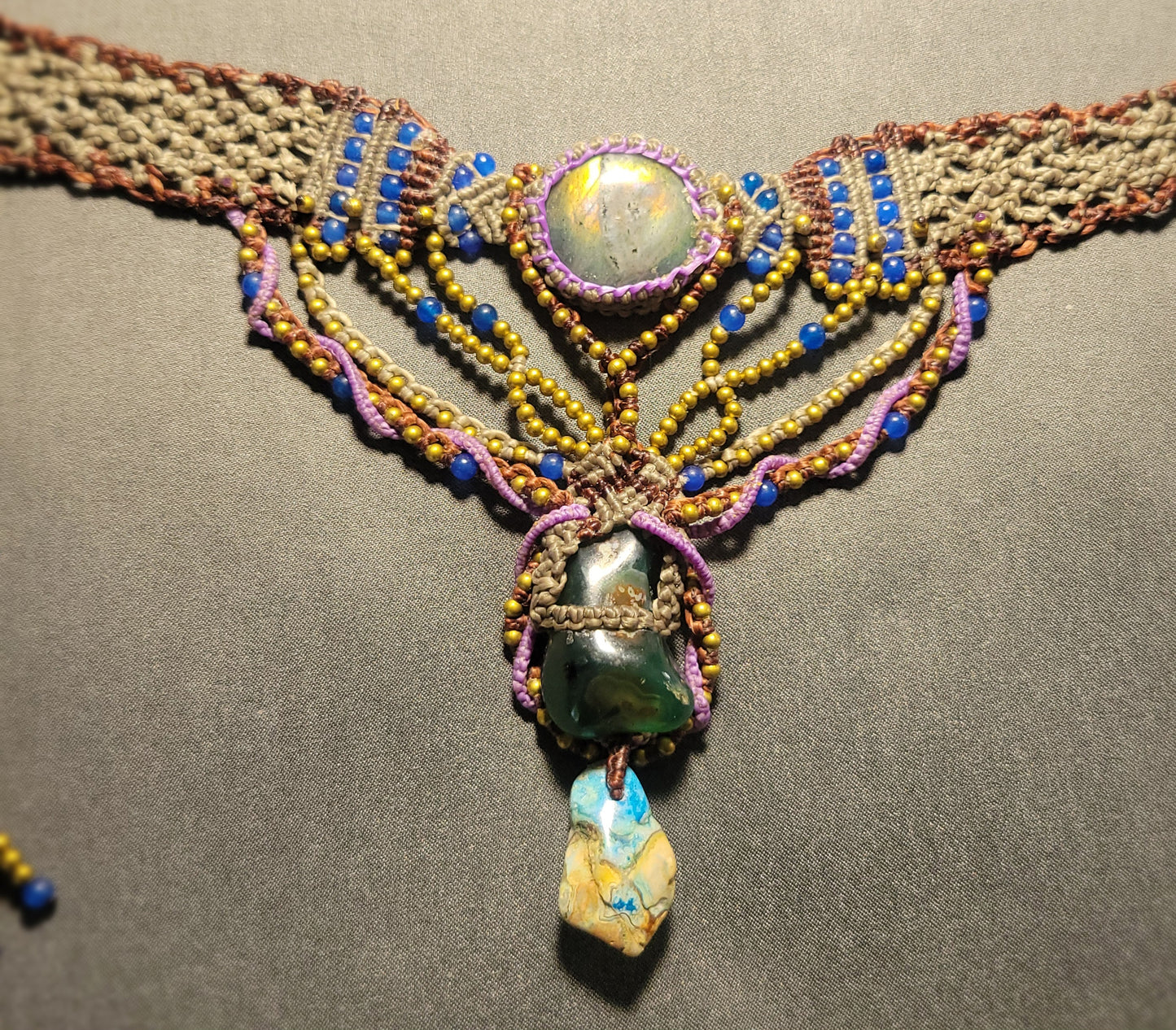 Multistrand Labradorite Necklace choker with adjustable tie back