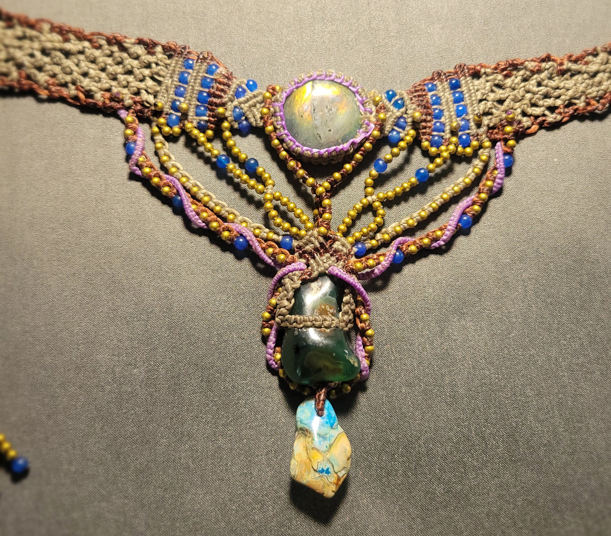 Multistrand Labradorite Necklace choker with adjustable tie back