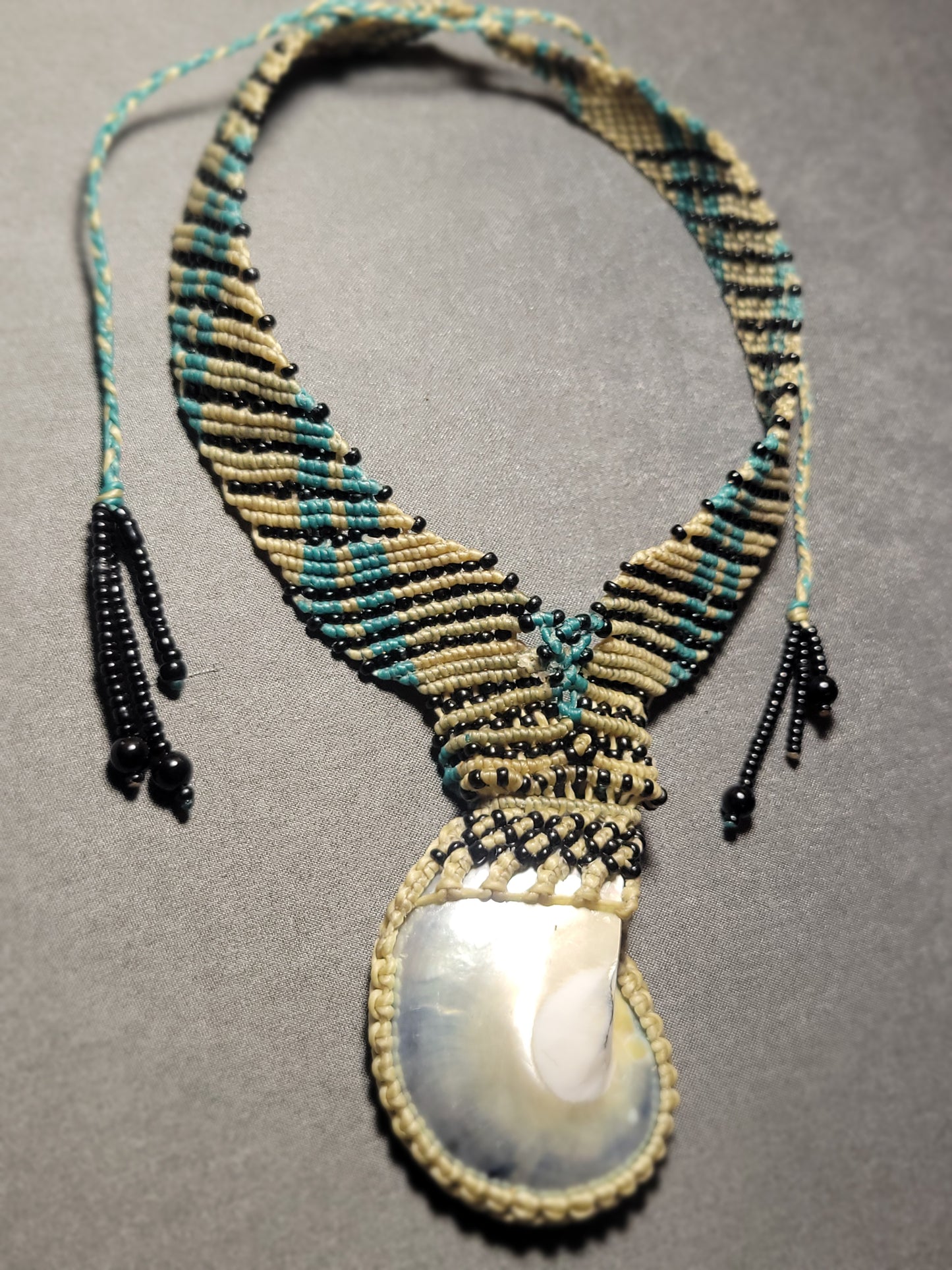 Nautilus Shell Macramé Choker – Boho Sea-Inspired Necklace with Blue & Black Accentsant elegant choker macrame necklace