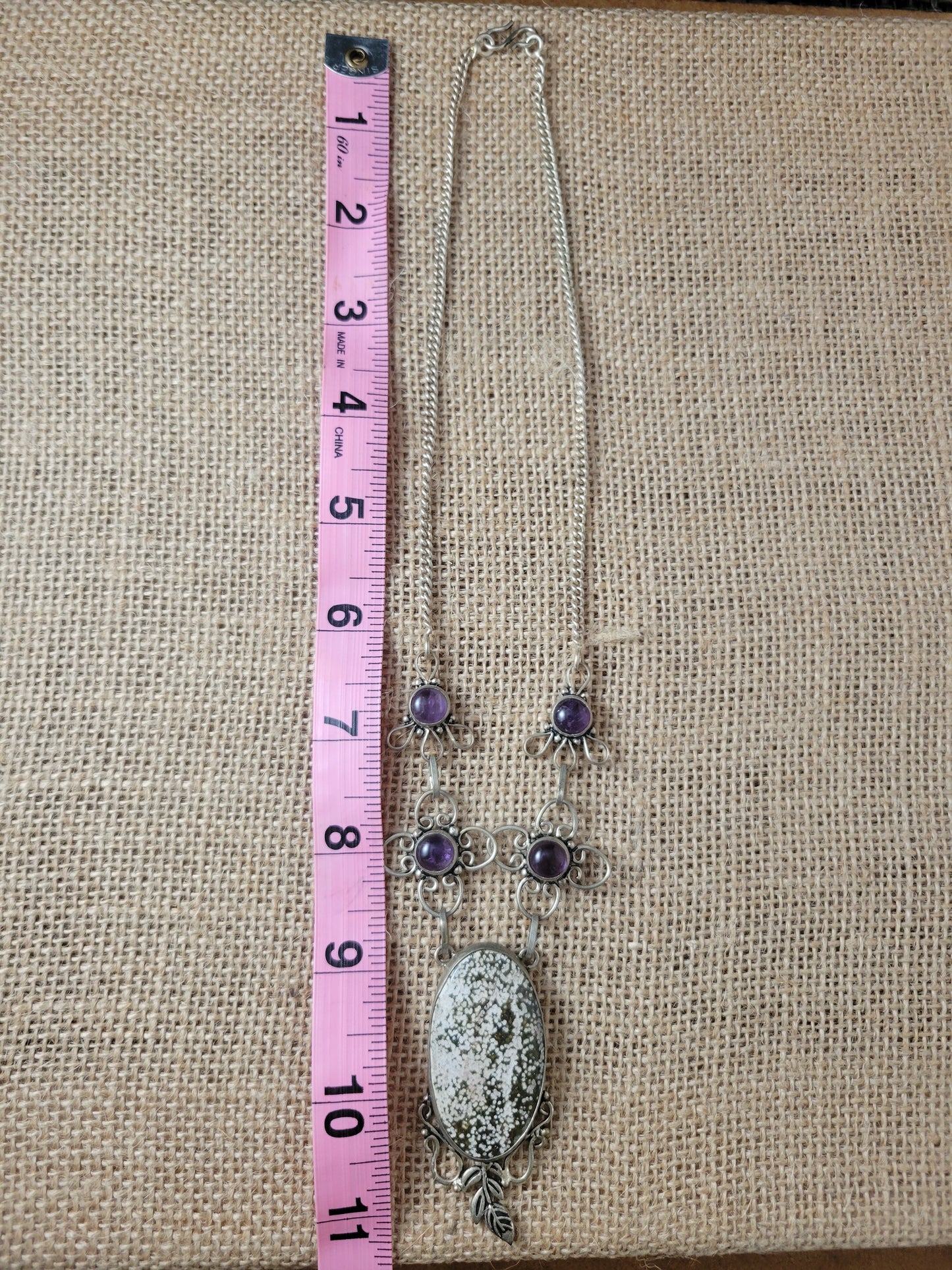 Vintage Snowflake Obsidian & Amethyst Necklace – Sterling Silver Boho Pendant Jewelry