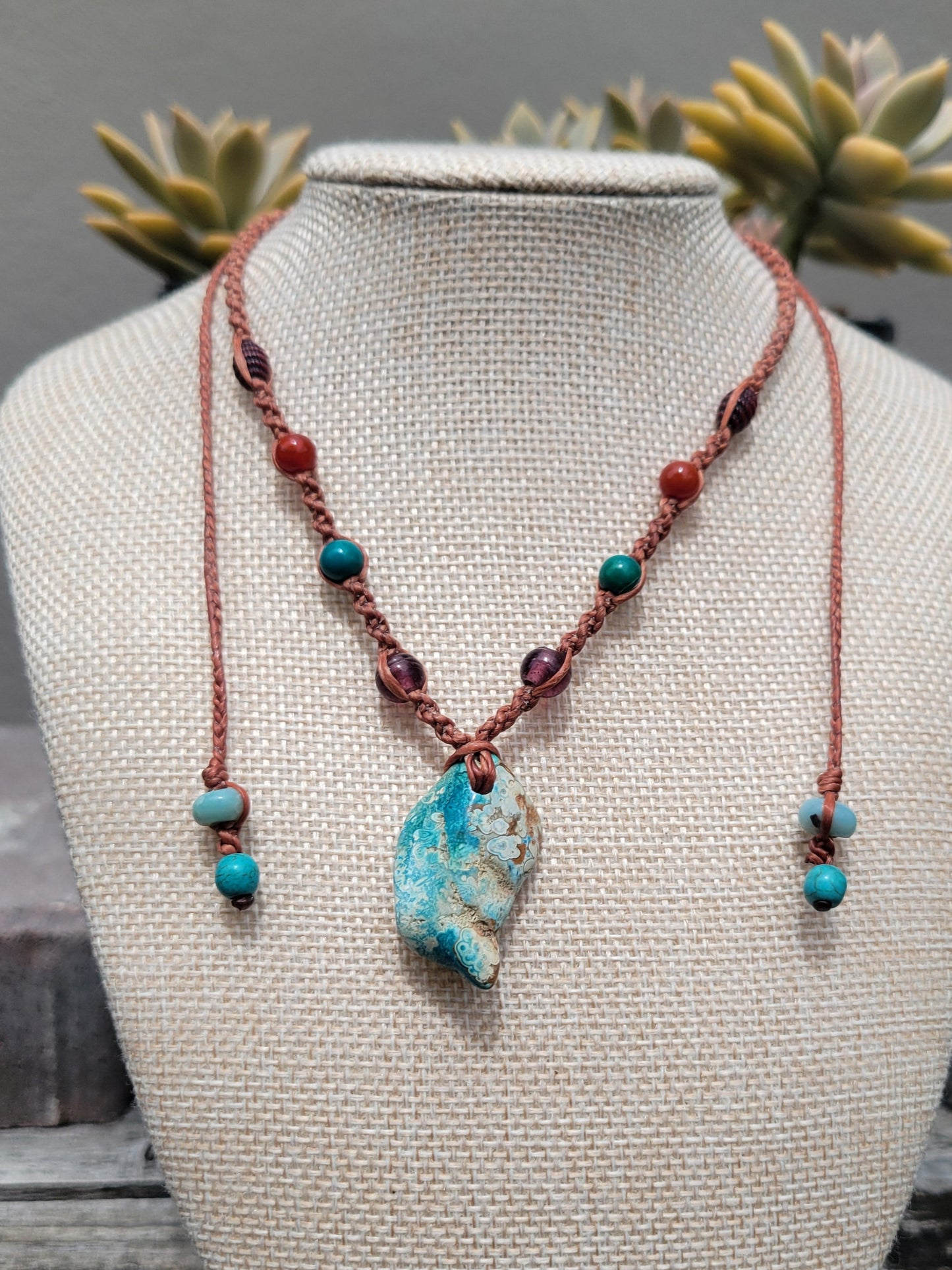Necklace with blue apatite pendant boho