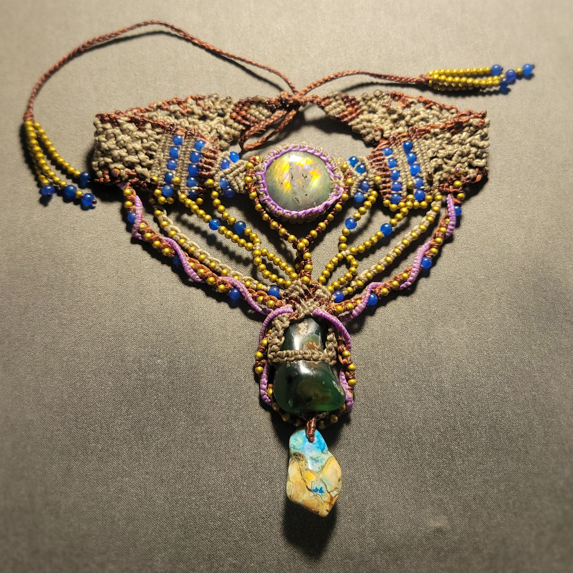 Boho Labradorite Necklace with ocean agate accents