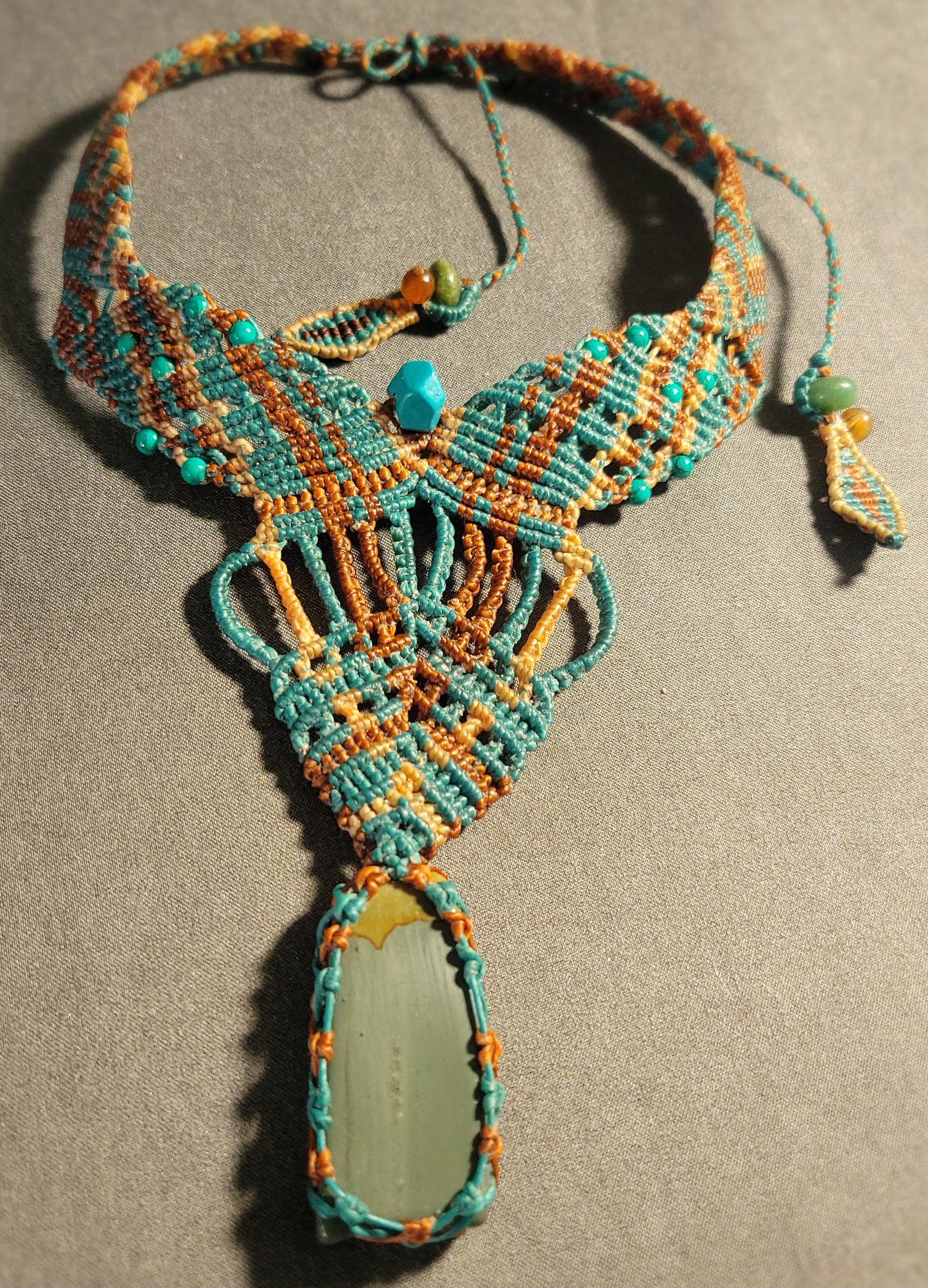 Jasper Stone Jewelry – Picture Jasper Ocean Boho Luxe Choker with natural stone and macramé design.