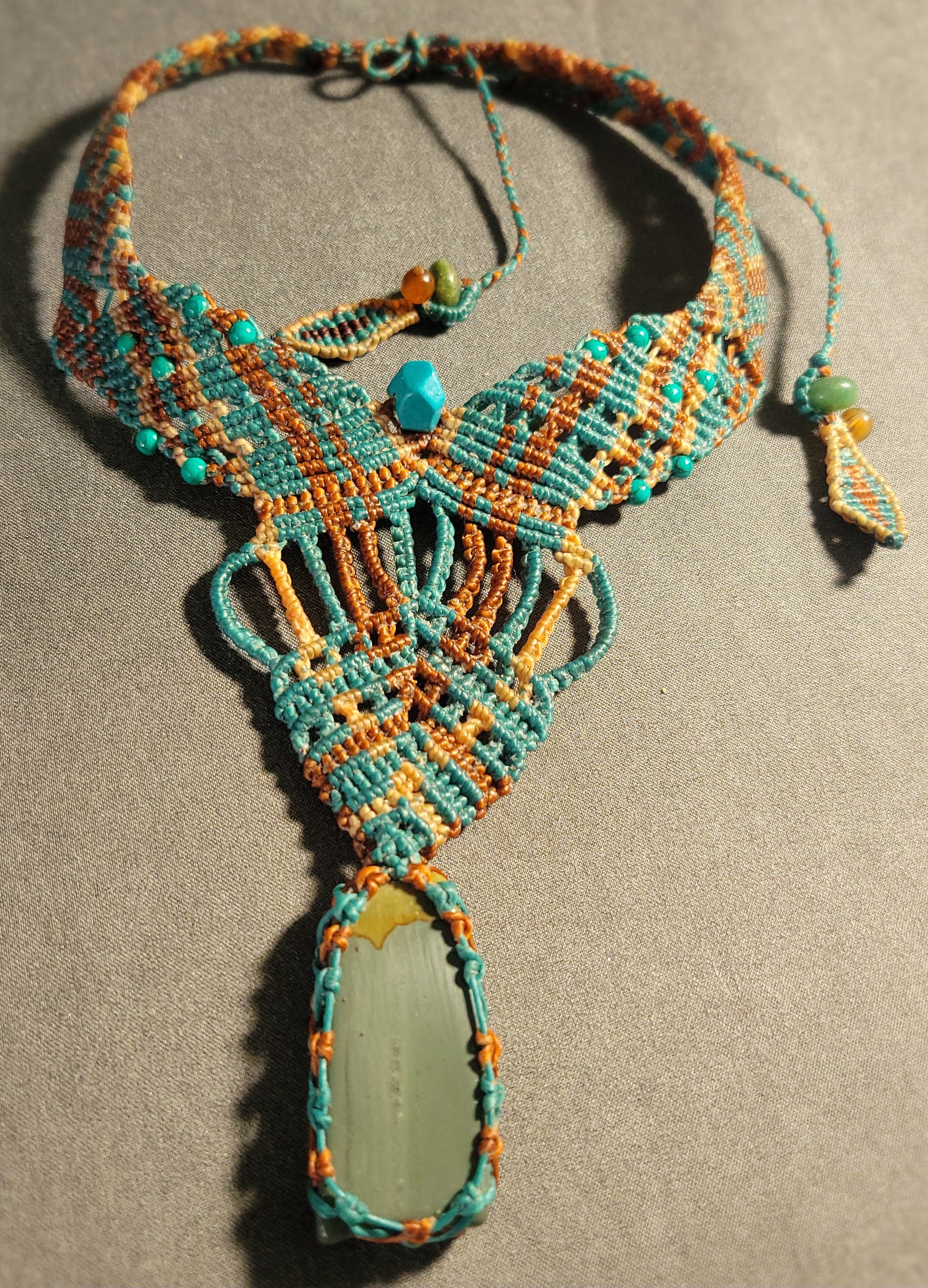 Jasper Stone Jewelry – Picture Jasper Ocean Boho Luxe Choker with natural stone and macramé design.