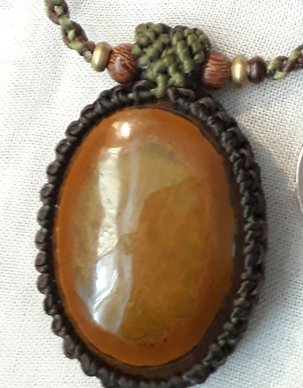 “Earthbound Flame” – Golden Brown Tiger Iron Pendant Necklace, Handpicked by Artist, Adjustable Macramé Wrap