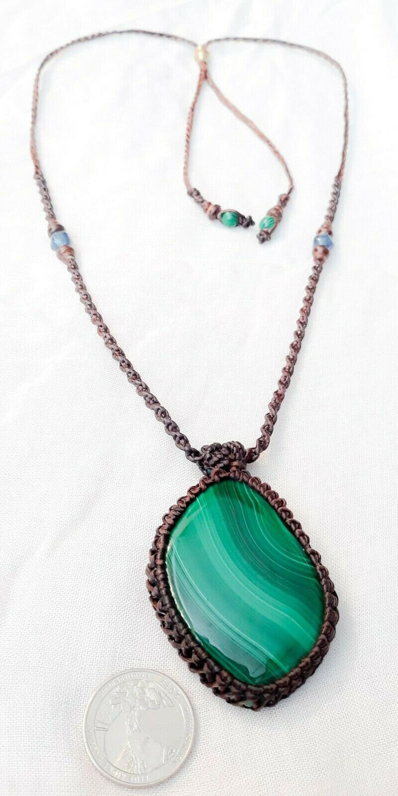 Malachite Stone Pendant Necklace - Adjustable Waxed Cord - Stone of Balance & Abundance - Boho Hippie Jewelry