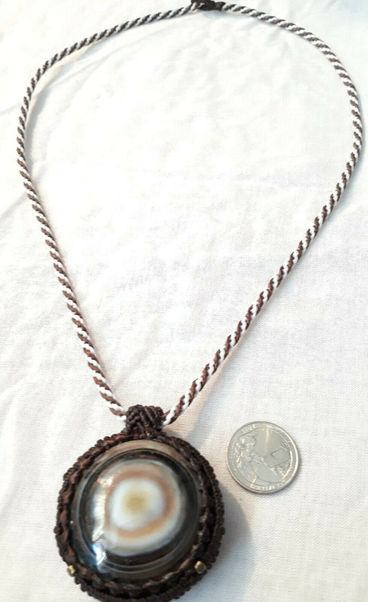 Agate Buddha Eye Pendant Necklace - Adjustable Waxed Cord - Spiritual Protection & Strength - Leo Birthstone, 7th Anniversary Gift