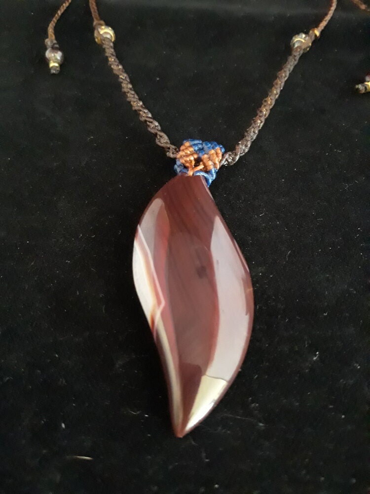 Botswana Agate Macrame Necklace - Unique White-Shaded Stone Design