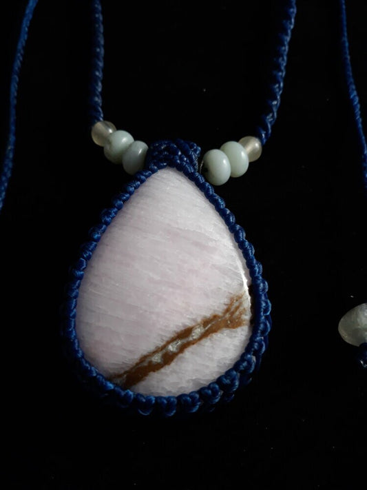 Unique Pink Calcite Pendant Adjustable Necklace - Eye-Catching Patterning - Boho Hippie Jewelry