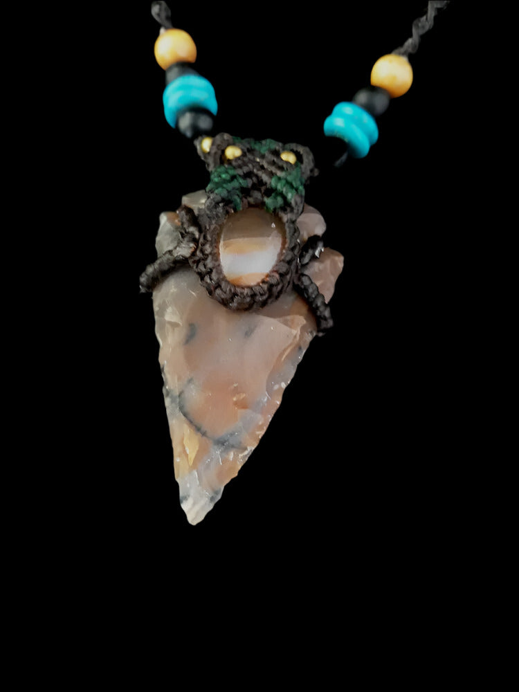 Handcrafted Jasper Arrowhead Pendant Necklace – 66cm Macrame Design with Agate and Assorted Beads