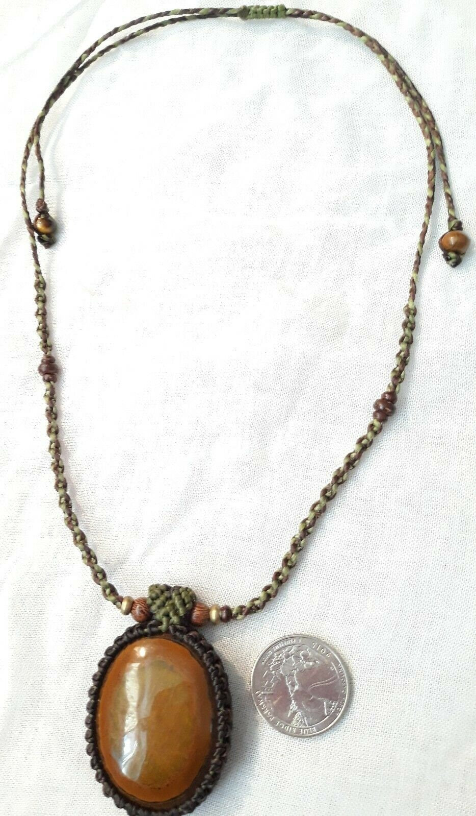 “Earthbound Flame” – Golden Brown Tiger Iron Pendant Necklace, Handpicked by Artist, Adjustable Macramé Wrap
