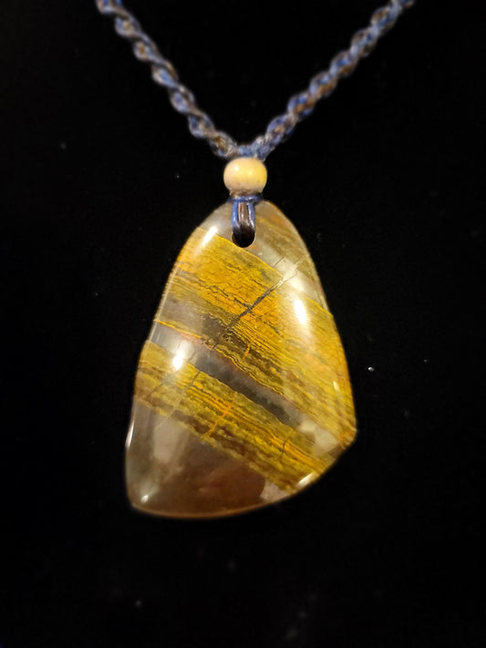 Tiger Eye Pendant - Natural Stone Necklace - Adjustable, Sustainable, Ethical