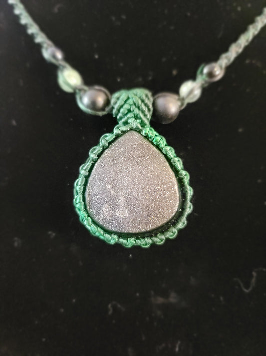Handcrafted Purple Hematite Stone Pendant Necklace - Adjustable Micro Macrame Design with Stone Beads - Ethical & Sustainable Jewelry