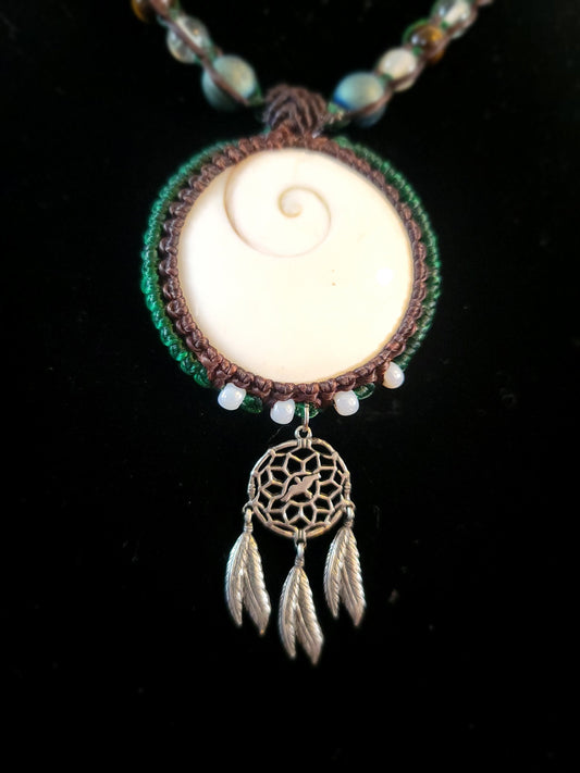 Shiva Eye Pendant Necklace with Dream Catcher Charm - Native American Inspired - Boho Hippie Jewelry