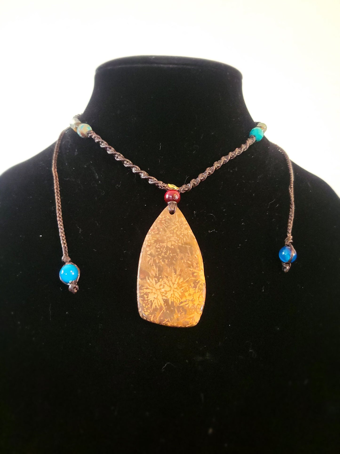 Star Jasper Spiral Macrame Necklace with Stone and Glass Beads