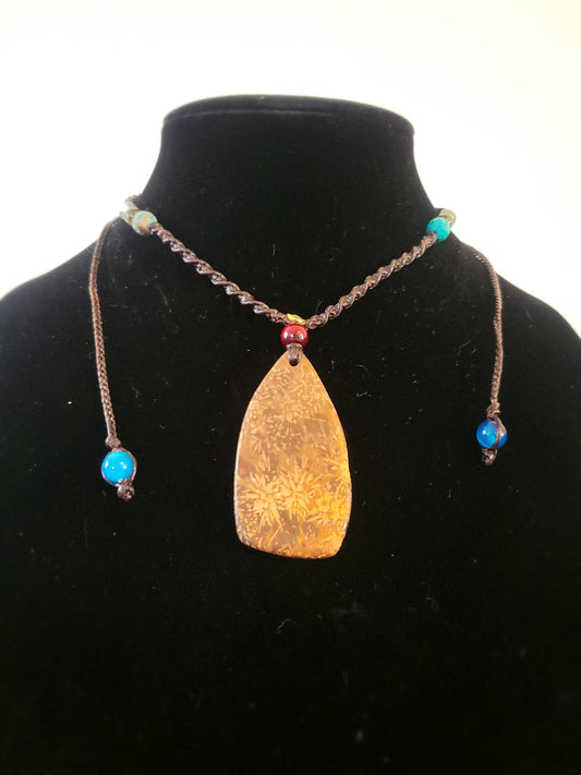 Star Jasper Spiral Macrame Necklace with Stone and Glass Beads
