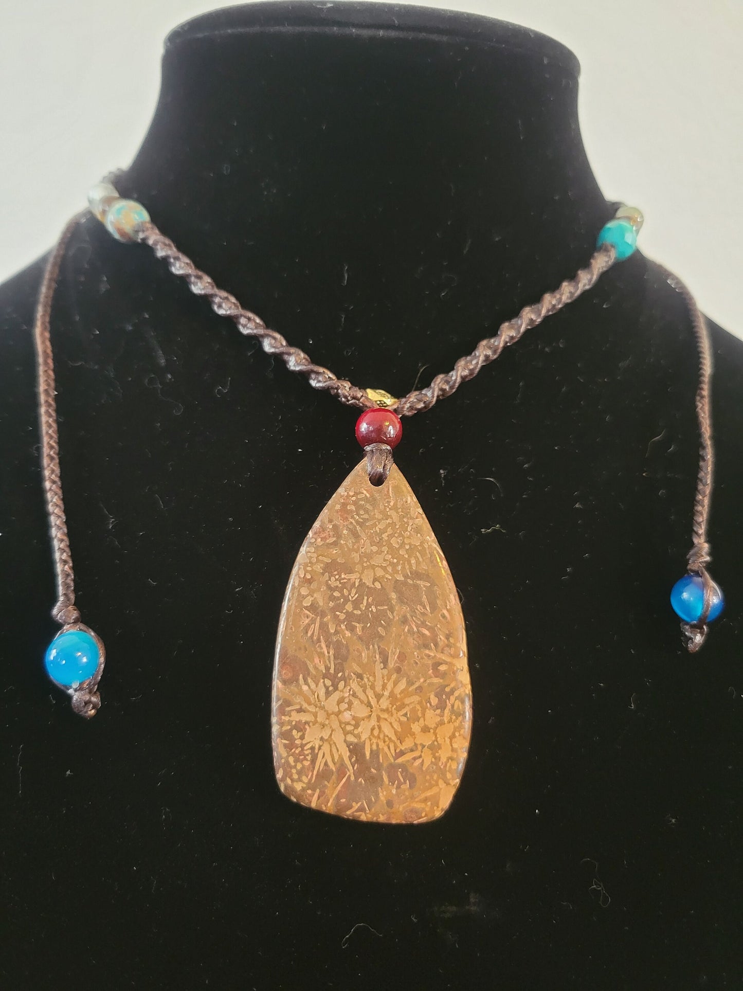 Star Jasper Spiral Macrame Necklace with Stone and Glass Beads