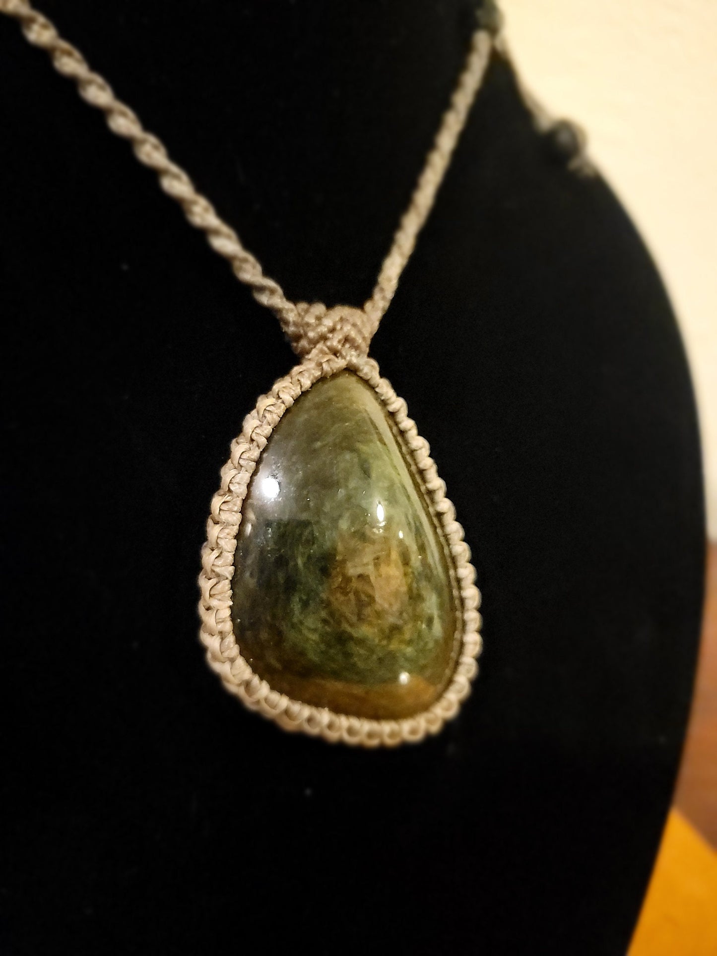 Velvet Obsidian Pendant Necklace - Simple Beige Adjustable Cord - Earthy Boho Accessory