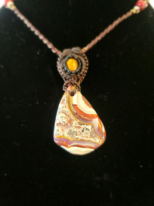Crazy Lace Agate Stone Pendant - Festival Inspired Necklace