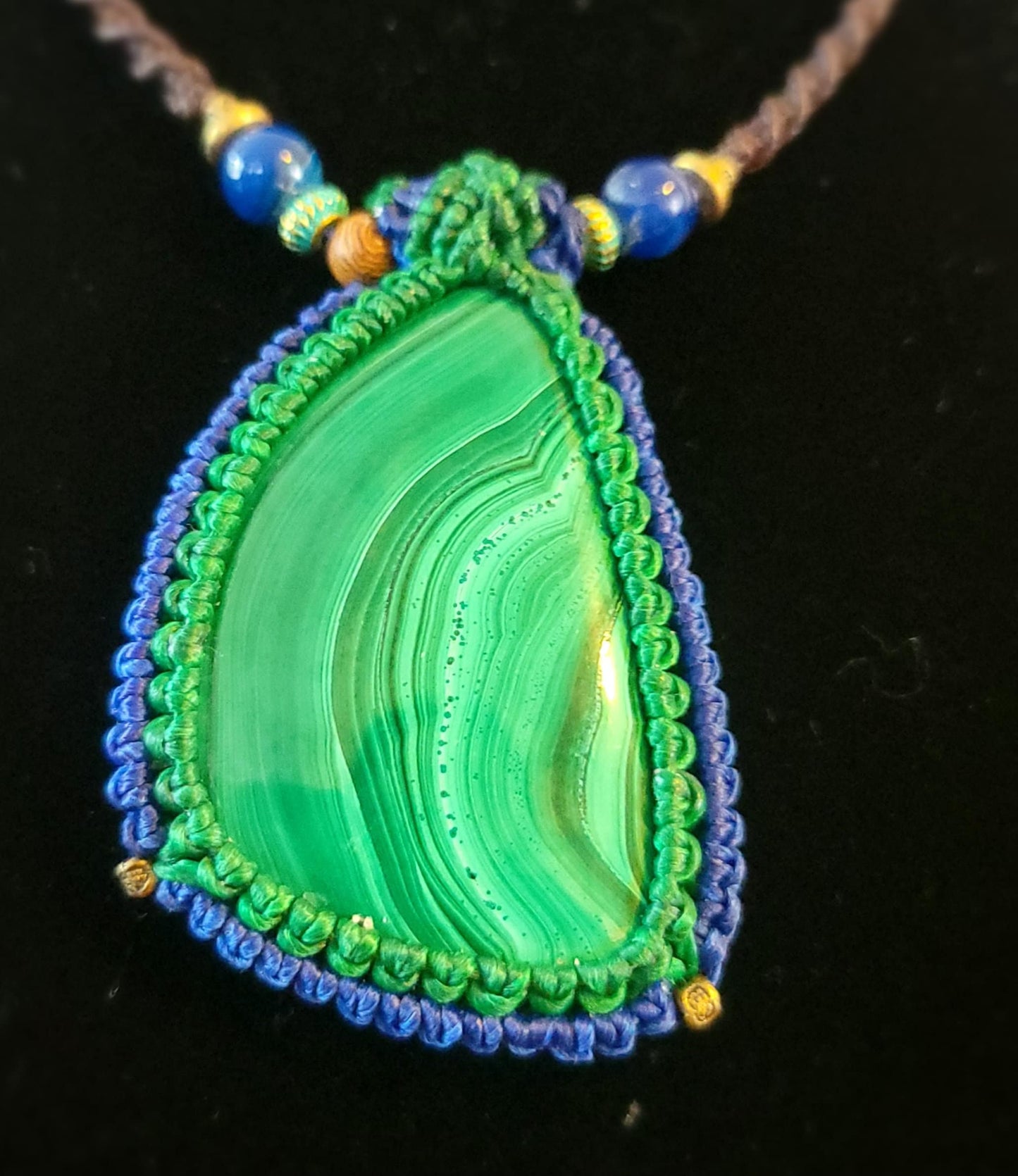 Large Multi-Banded Malachite Pendant Necklace - Heart Chakra Healing - Boho Hippie Jewelry