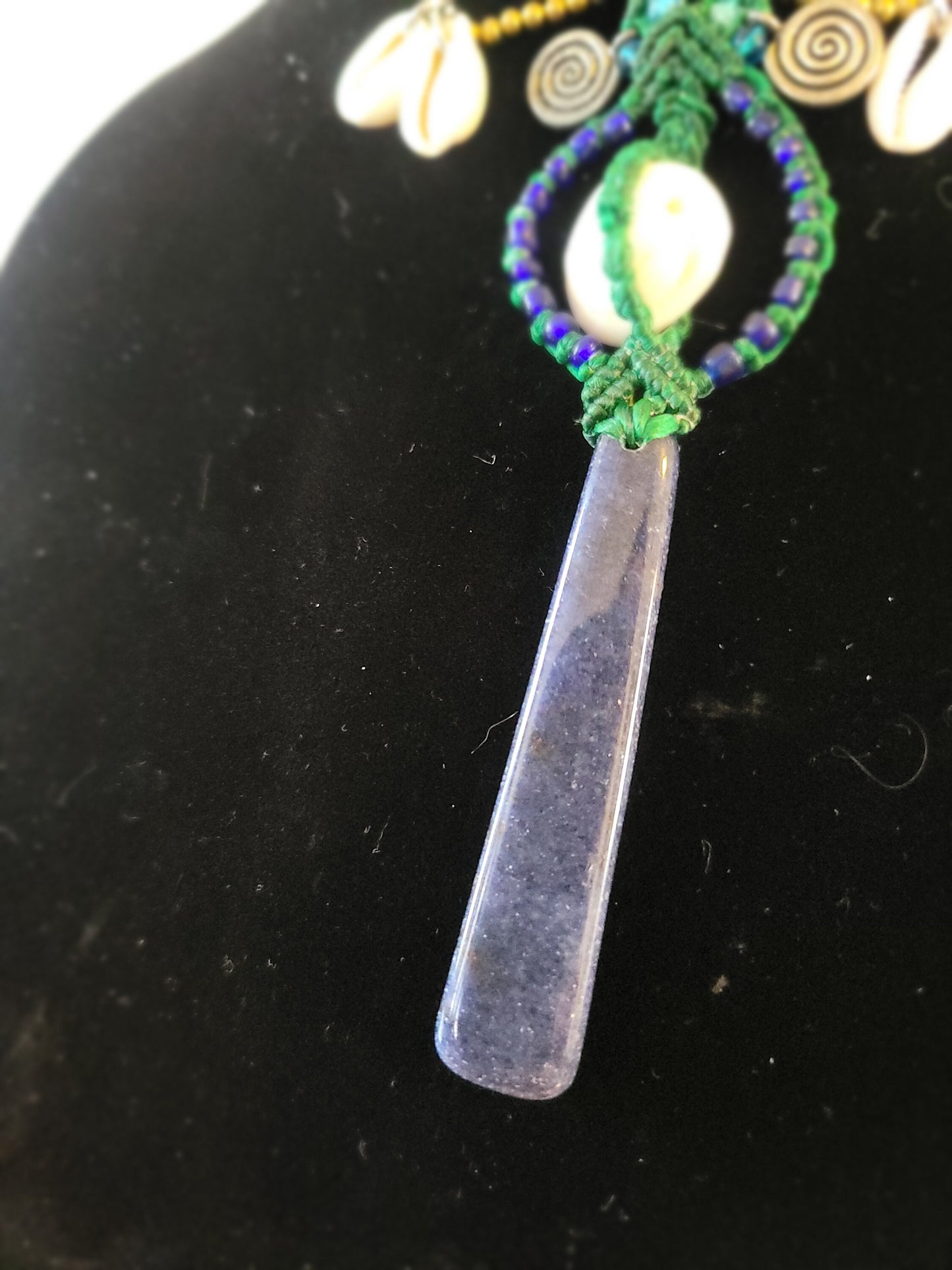 Purple Aventurine Pendant Necklace with Cowrie Shells - Stone of Prosperity - Boho Hippie Jewelry