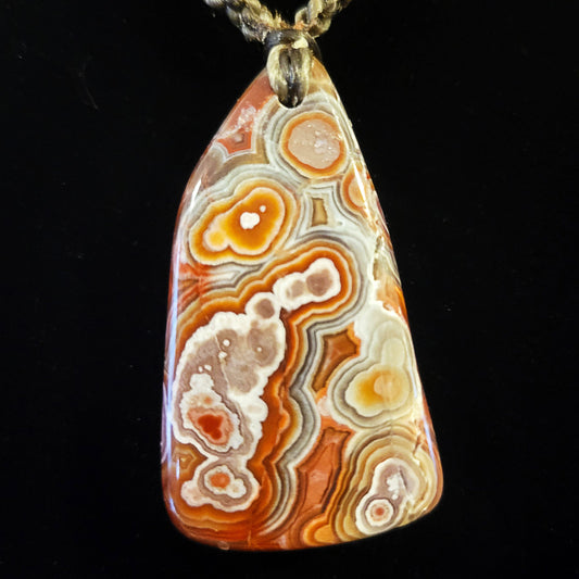 Psychedelic Red Lace Agate Pendant Necklace